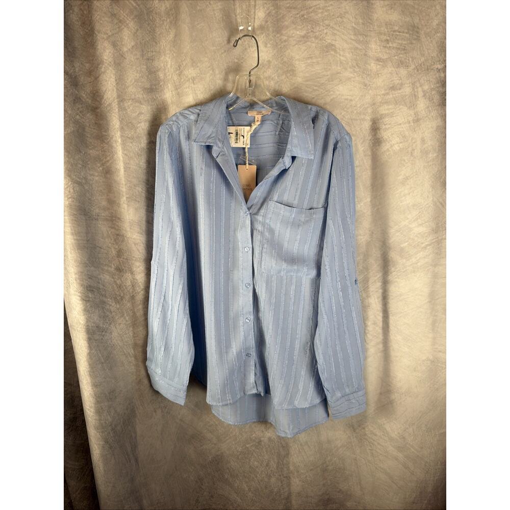 Como Vintage Long Sleeve Button Up w/ Pocket, Blue Chambray Womens Shirt Sz L - Picture 2 of 10